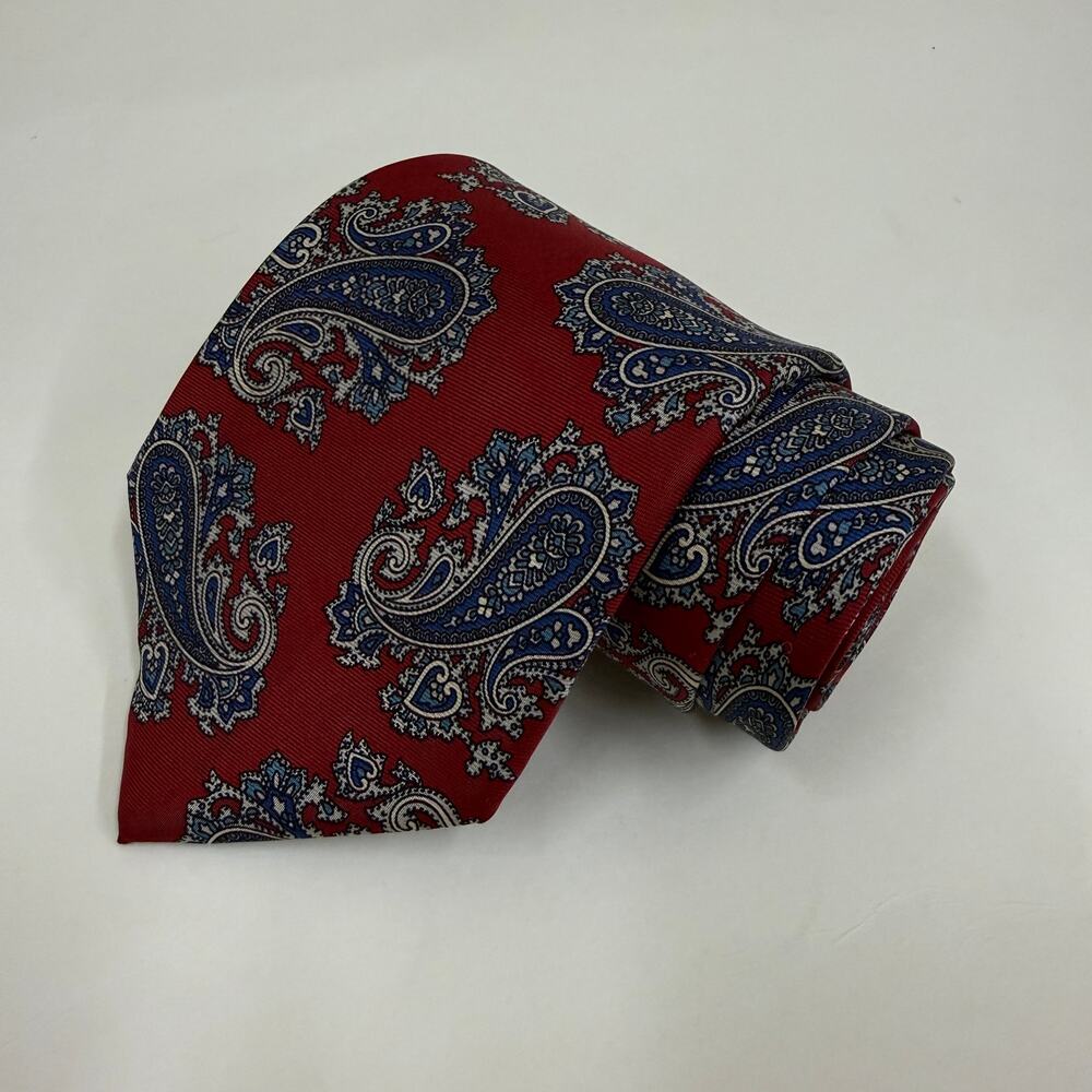 Christian Dior Vintage Silk Tie Red Blue Paisley Made in USA Italian Fabric